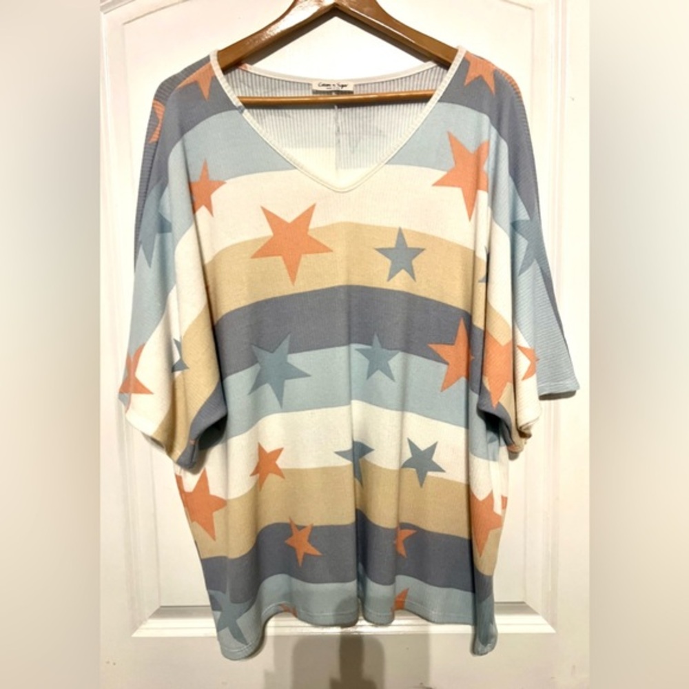 Cream N Sugar Women’s V-Neck Stars & Stripped Top - Size 3XL